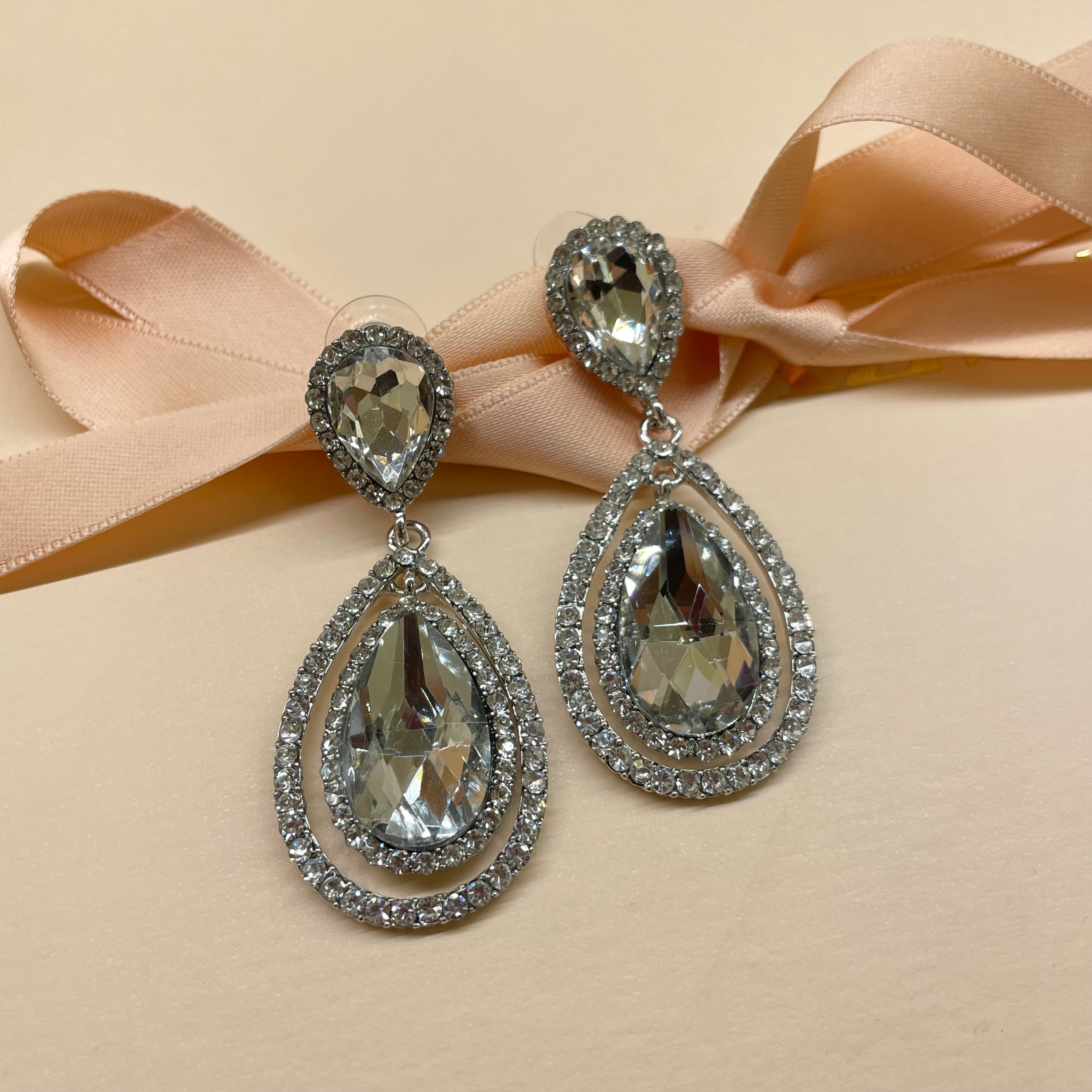 Teardrop Crystal Rhinestone Dangle Evening Earrings