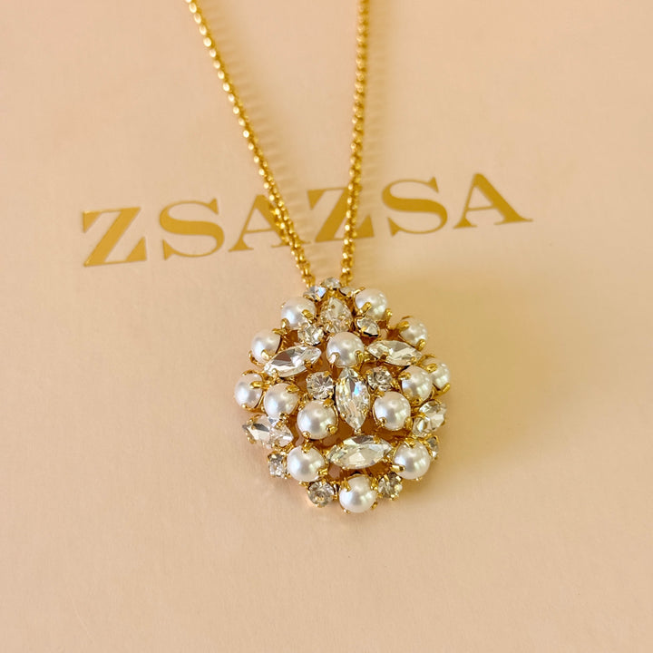 Preciosa crystals & pearls chunky gold plated pendant set