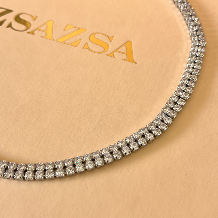 Double tennis zircone white gold plated set