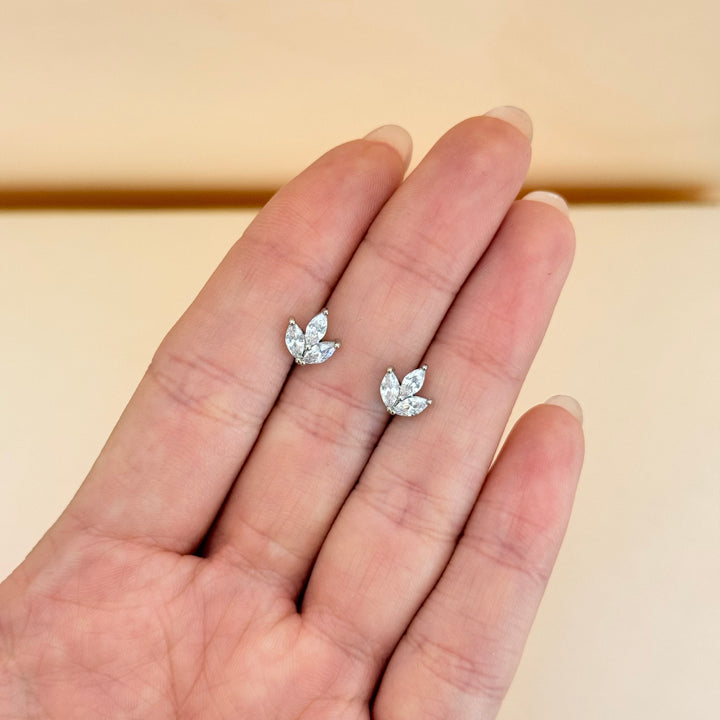 Dainty marquise zircone silver earrings and bracelet