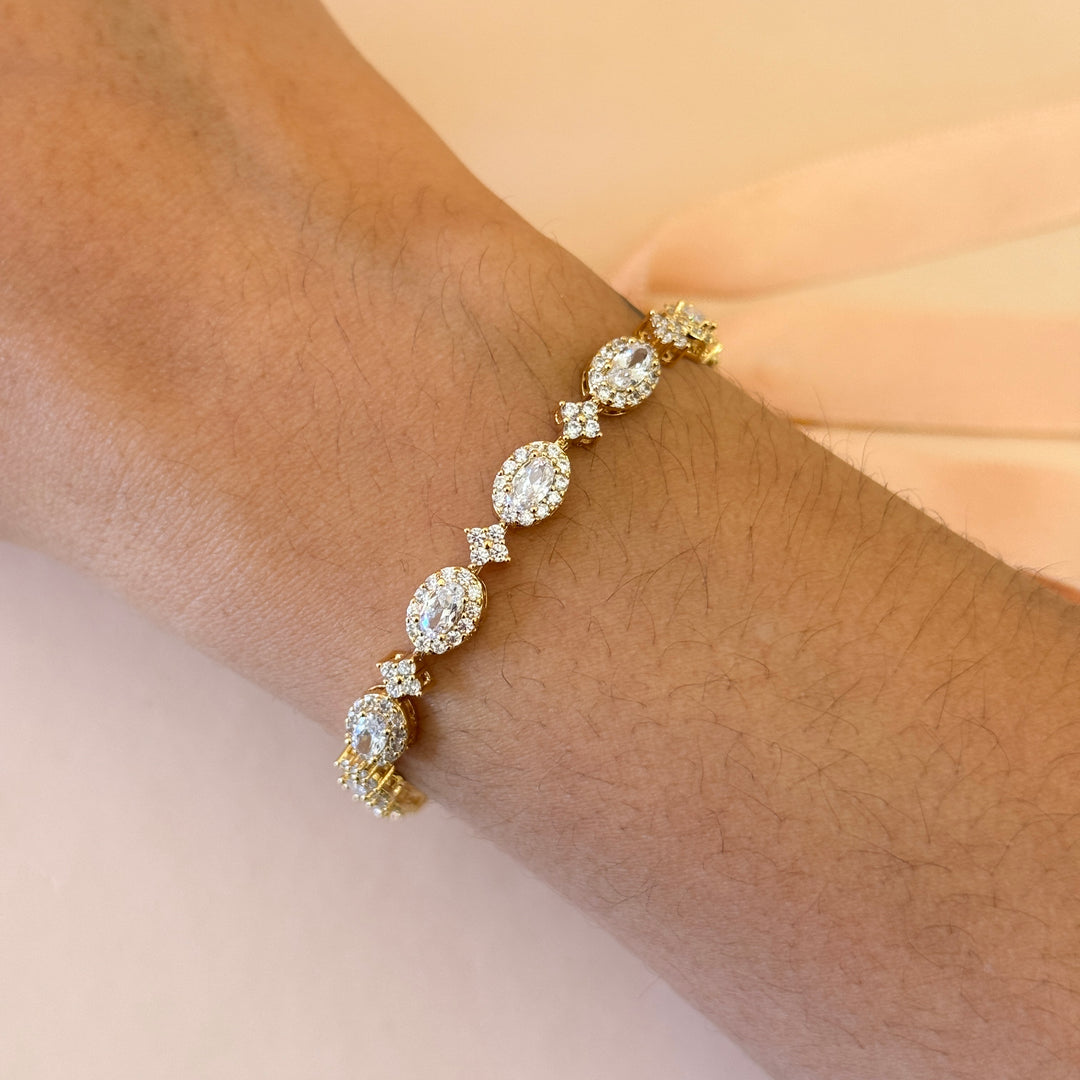 Oval zircone gold plated earrings and bracelet set