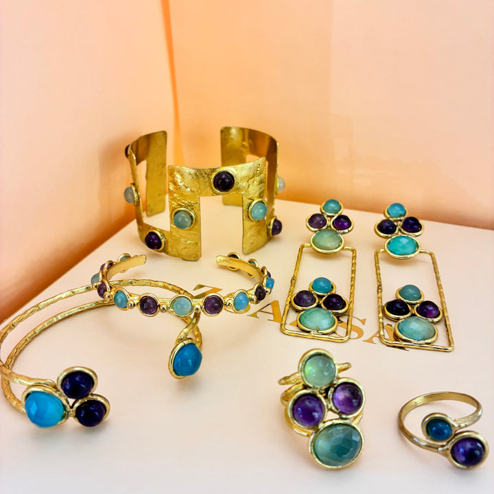 Handmade amethyst gold plated set