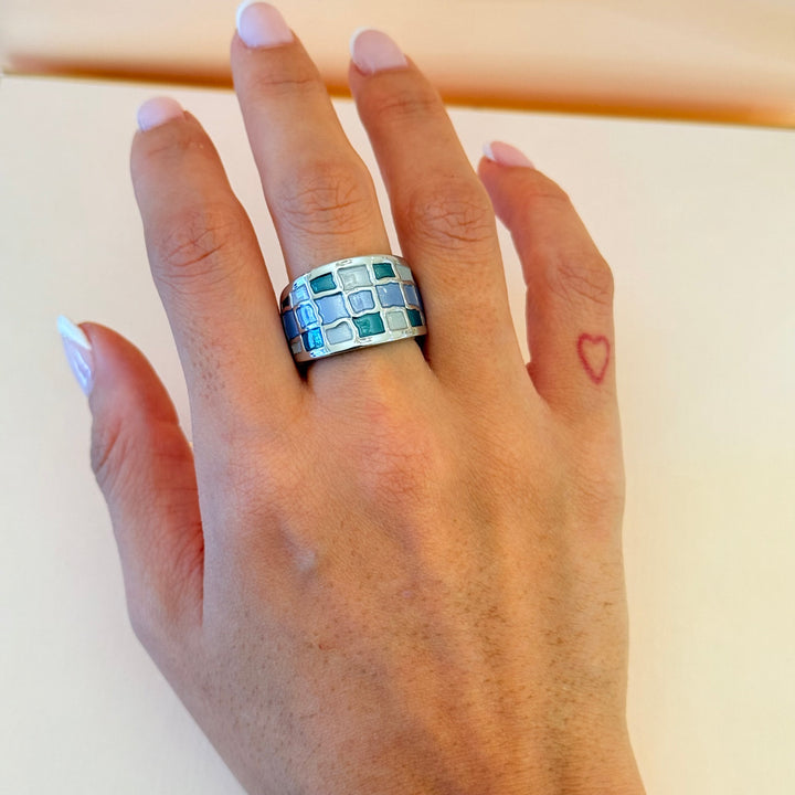 Blue, green & grey silver Enamel Set