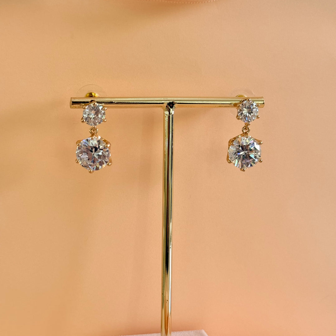 Double round zircone gold plated earrings