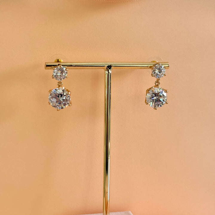 Double round zircone gold plated earrings