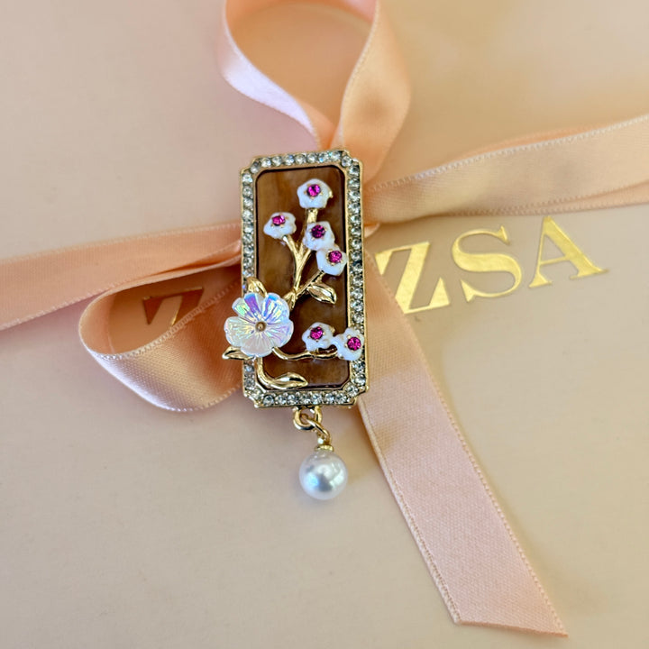 Vintage Floral Pearl Drop Brooch