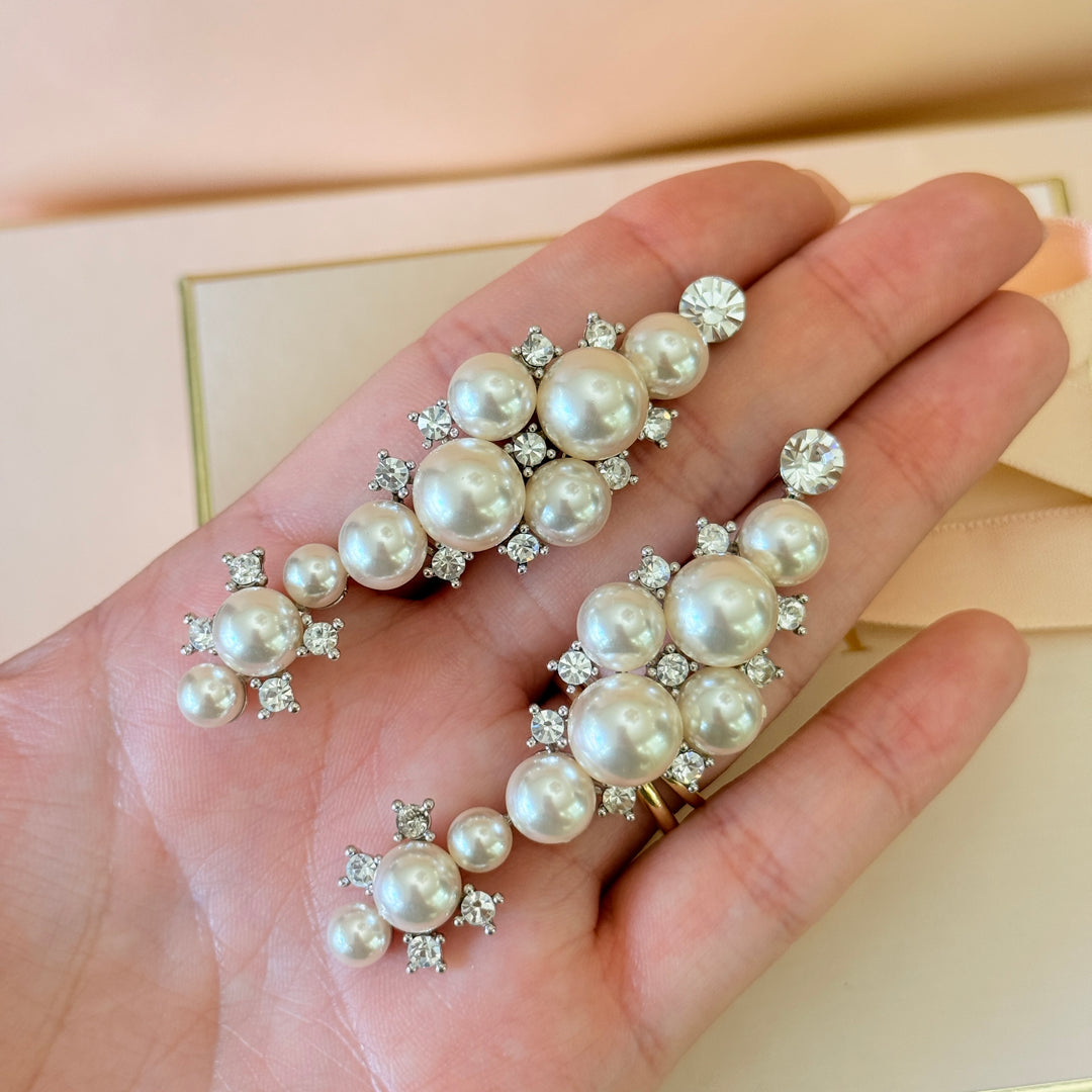 Swarovski crystals pearls silver chunky earrings