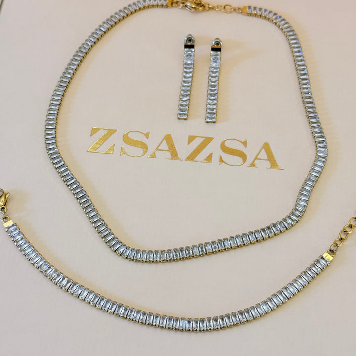 Baguette zircone stainless steel set