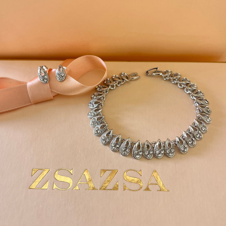 Swarovski crystals white gold plated earrings and bracelet