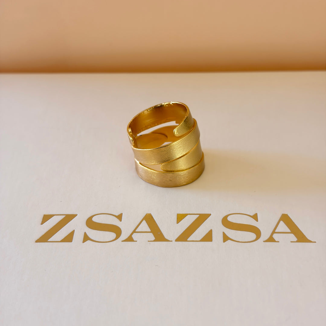 Handmade Wide Ribbon Gold Ring | Gold Plated | ZsaZsa