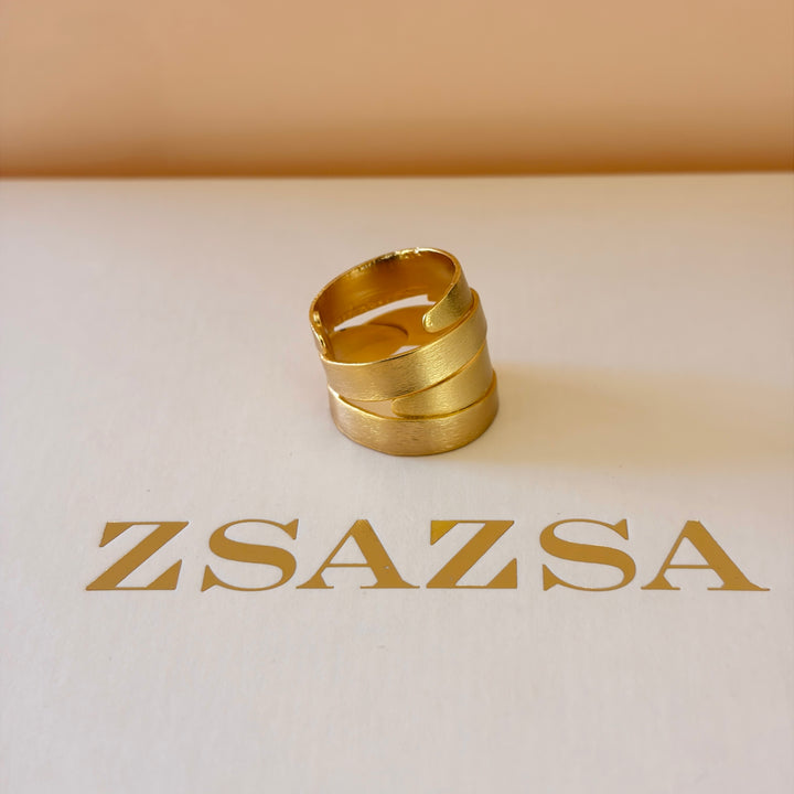 Handmade Wide Ribbon Gold Ring | Gold Plated | ZsaZsa