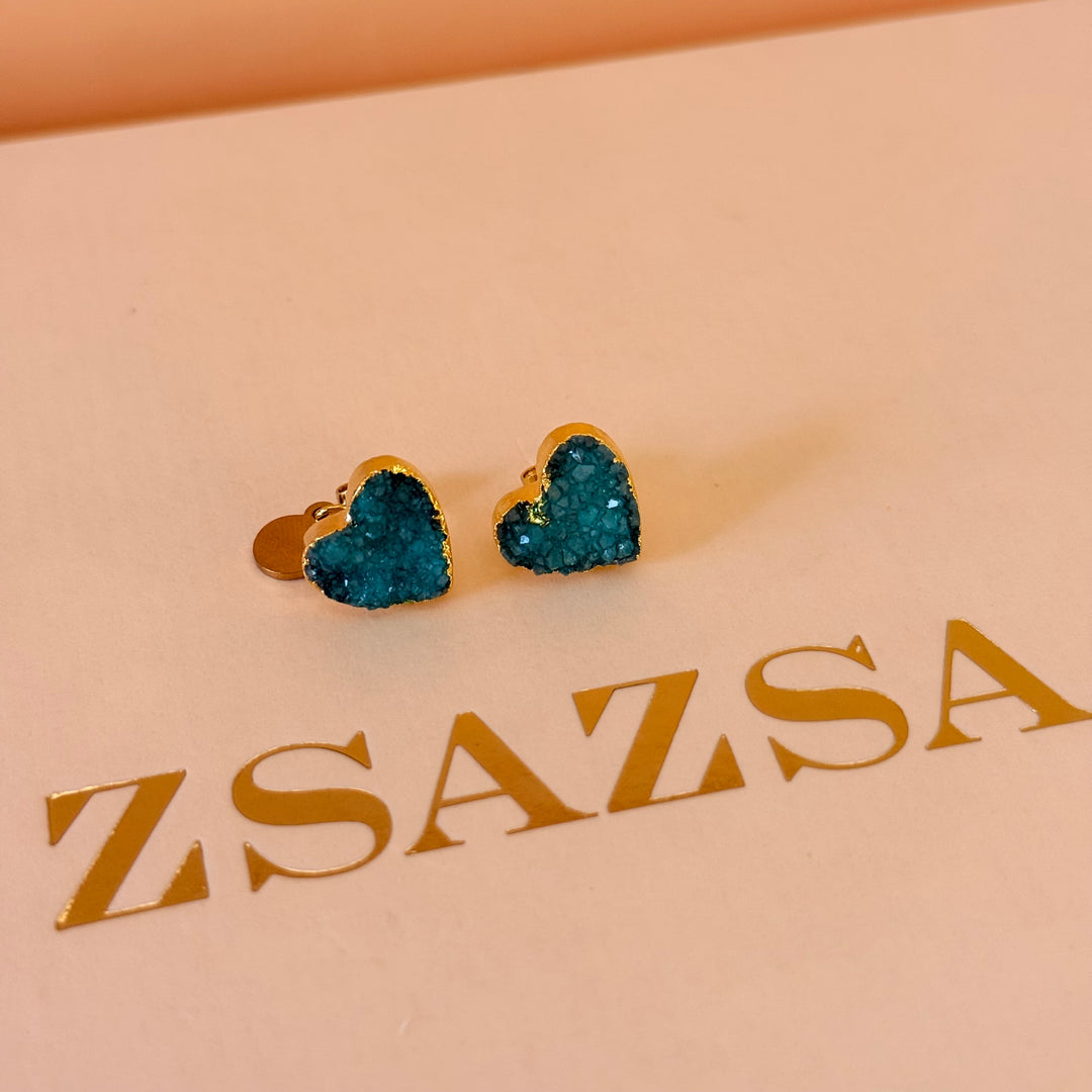 Green agathe heart gold plated set