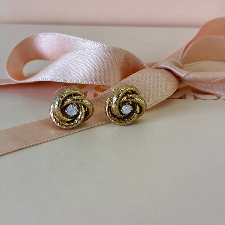 Light pink Swarovski crystals gold knot earrings