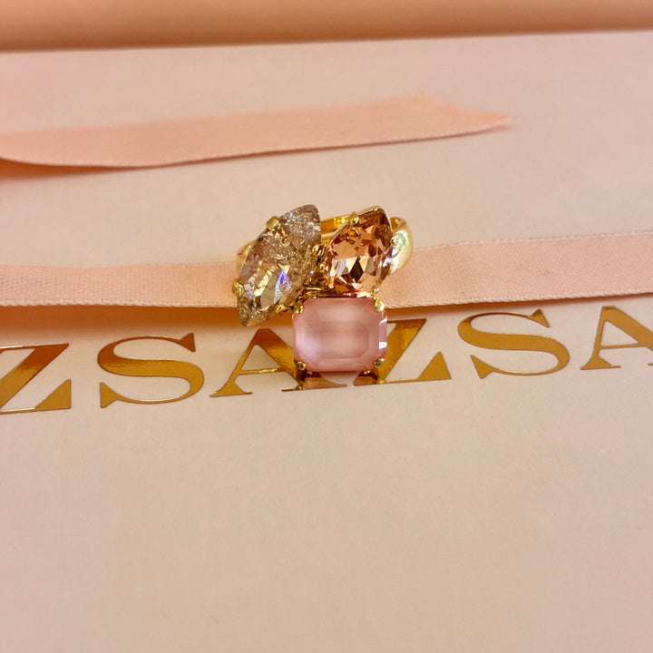 Peach multistone Swarovski crystals ring