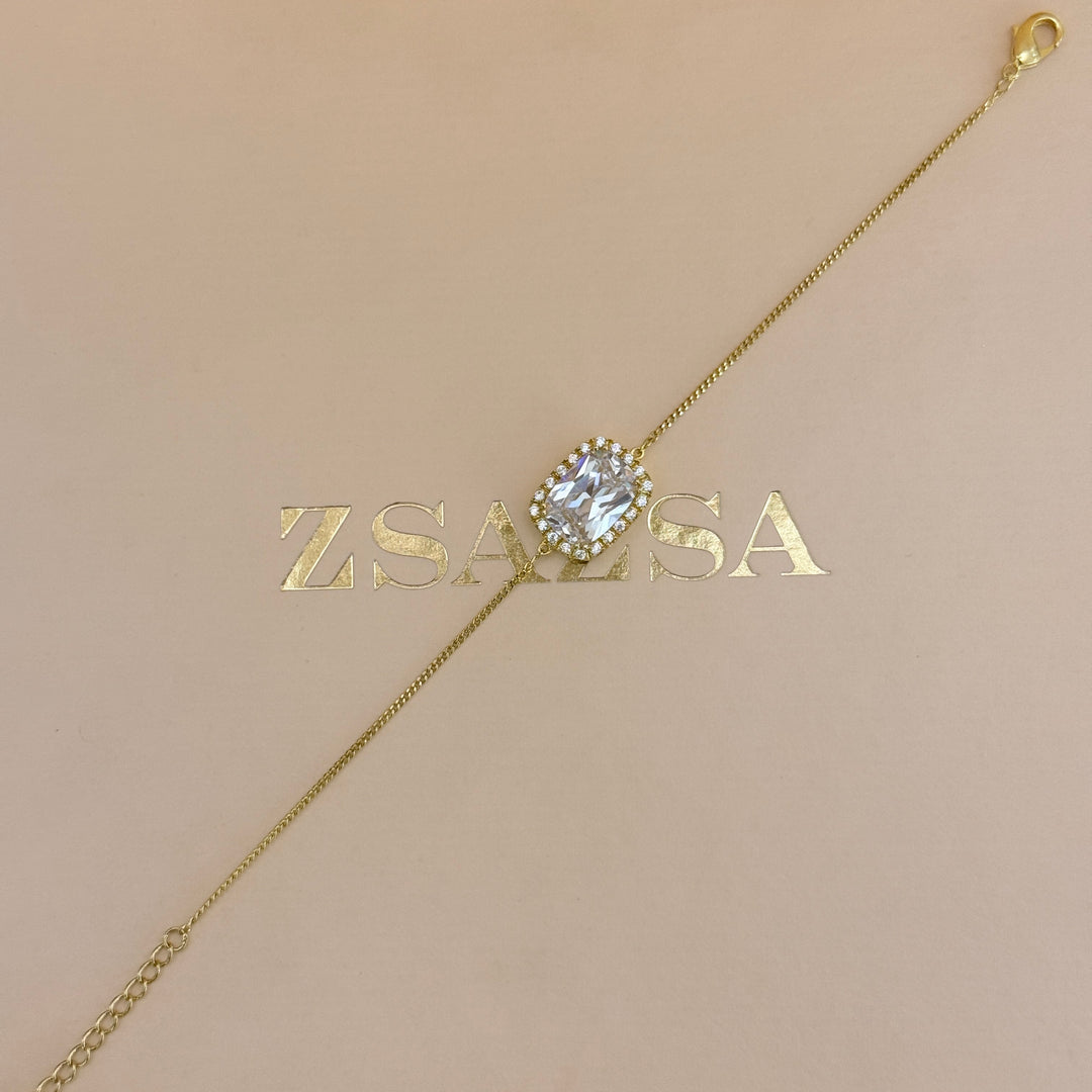 Zircone Rectangular gold plated pendant & bracelet