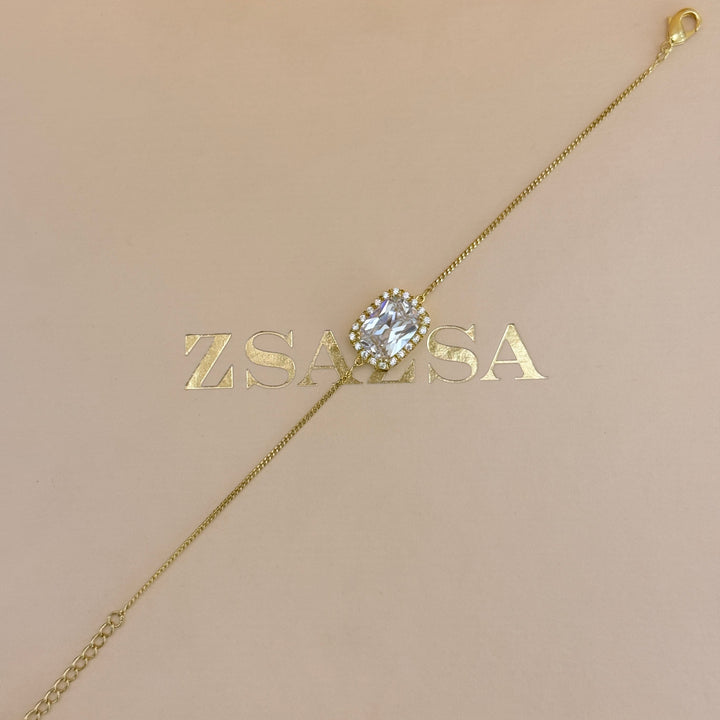 Zircone Rectangular gold plated pendant & bracelet