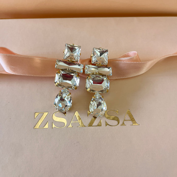 Preciosa crystals mix of shapes gold plated earrings