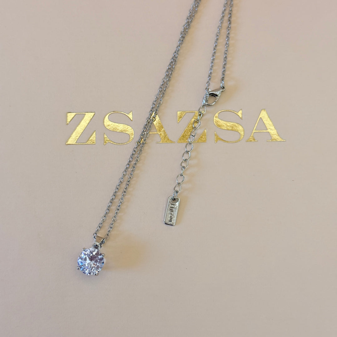 Large solitaire zircone silver pendant