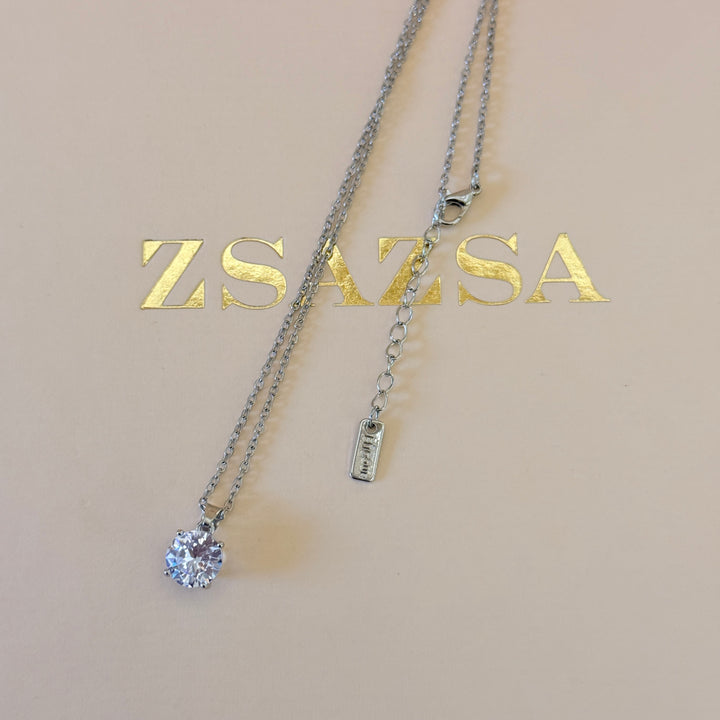 Large solitaire zircone silver pendant