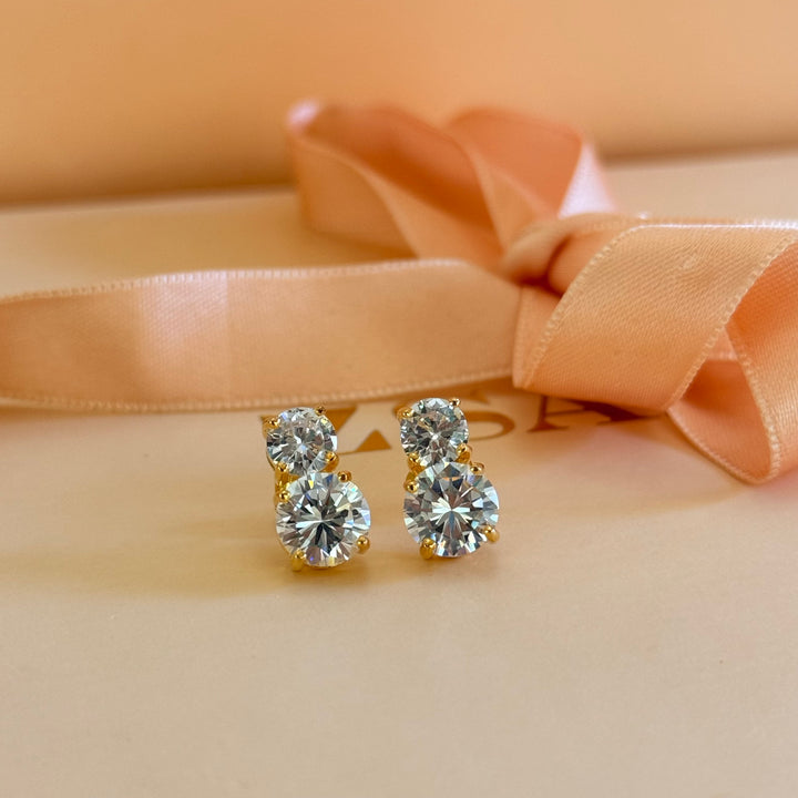 Double round zircone gold plated earrings