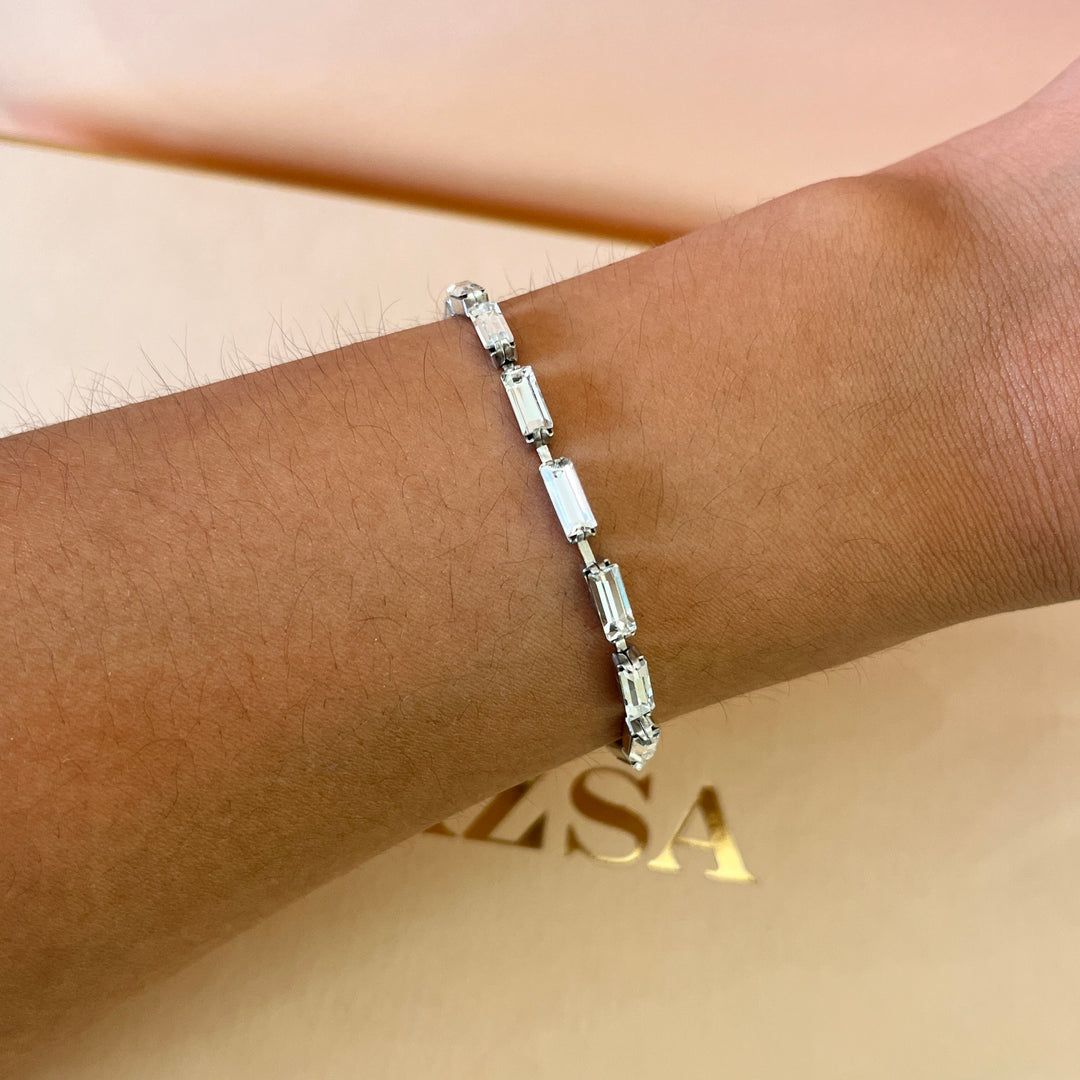 Swarovski crystals baguette white gold plated necklace and bracelet