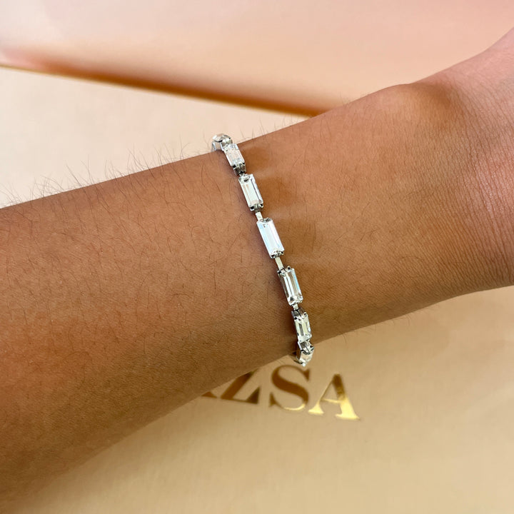 Swarovski crystals baguette white gold plated necklace and bracelet