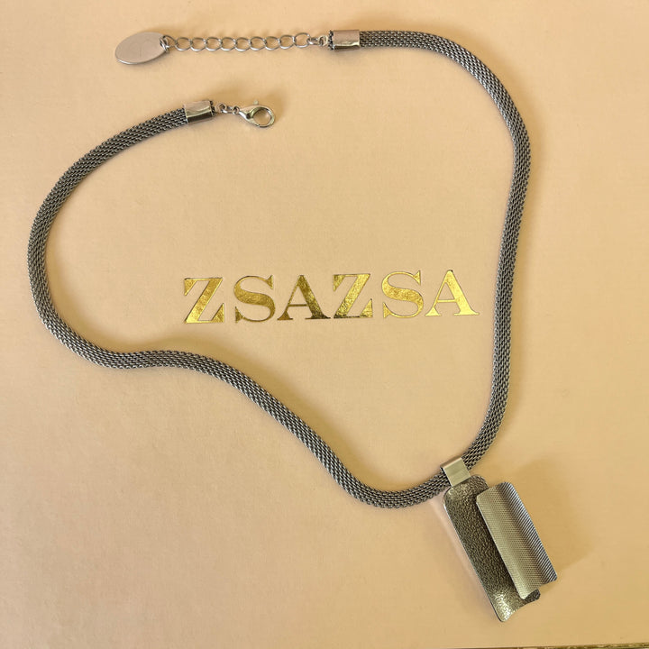 Rectangular handmade white gold plated set