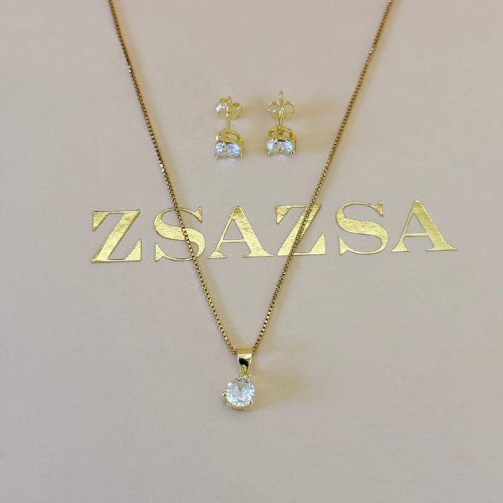 Solitaire zircone sterling silver gold plated set