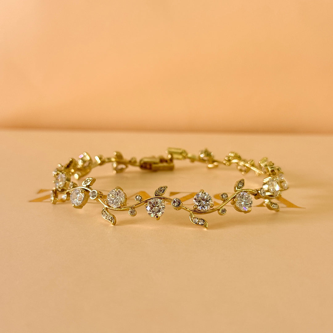 Leaves zircone gold plated earrings and bracelet