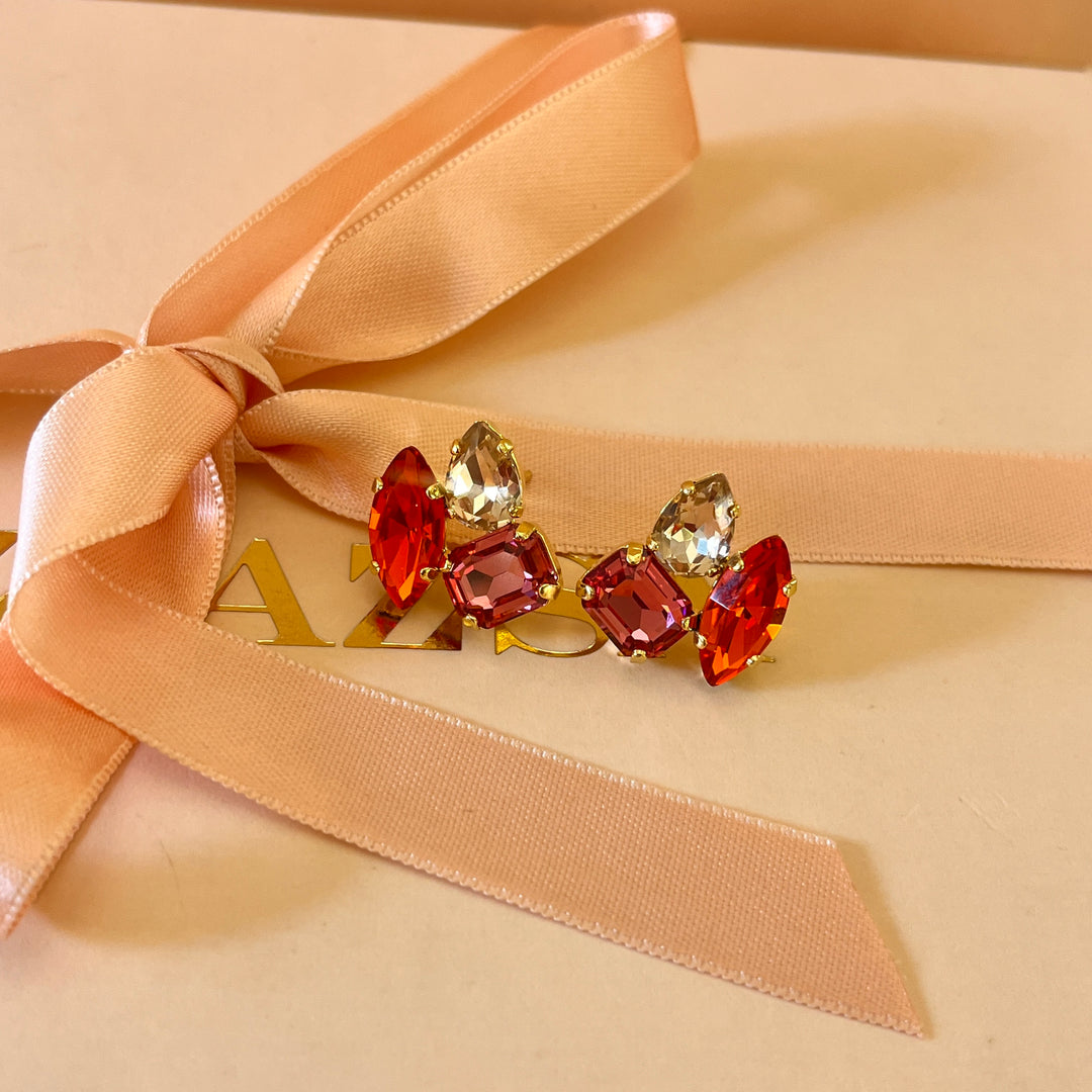 Fuchsia and orange Swarovski crystals set