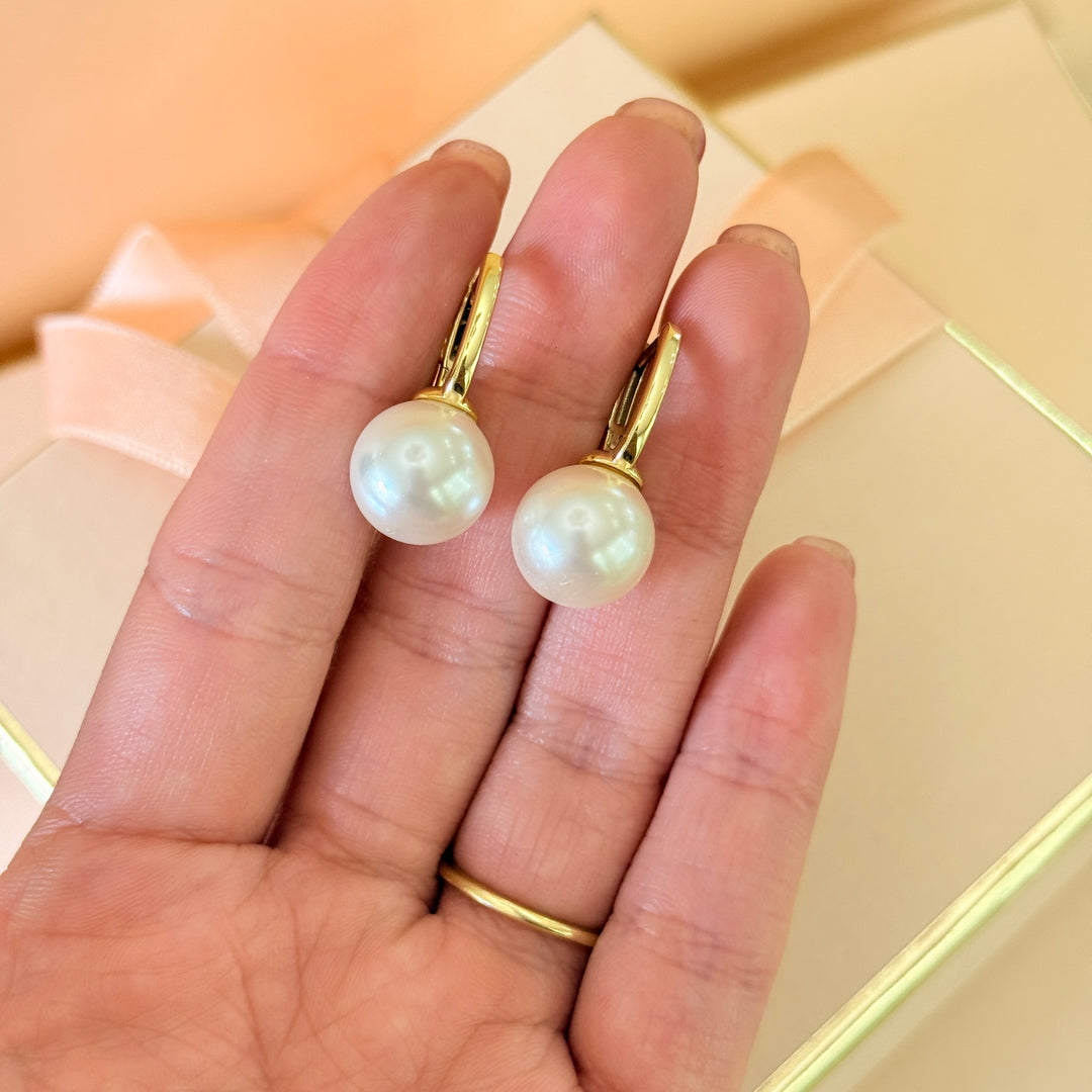 Plain pearls sterling silver gold plated earrings