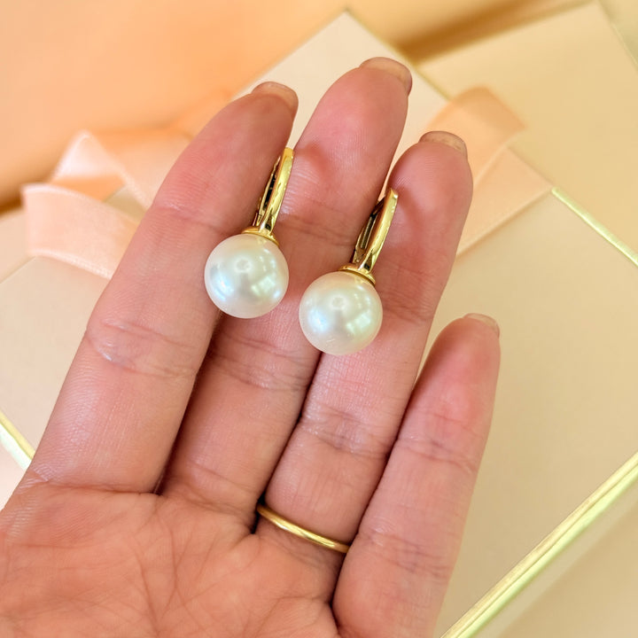 Plain pearls sterling silver gold plated earrings