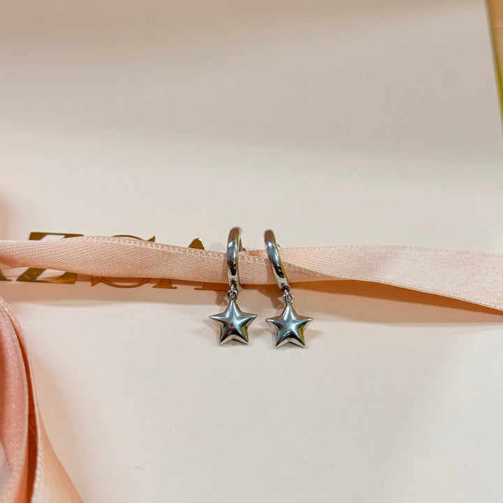 Dainty star sterling silver hoops