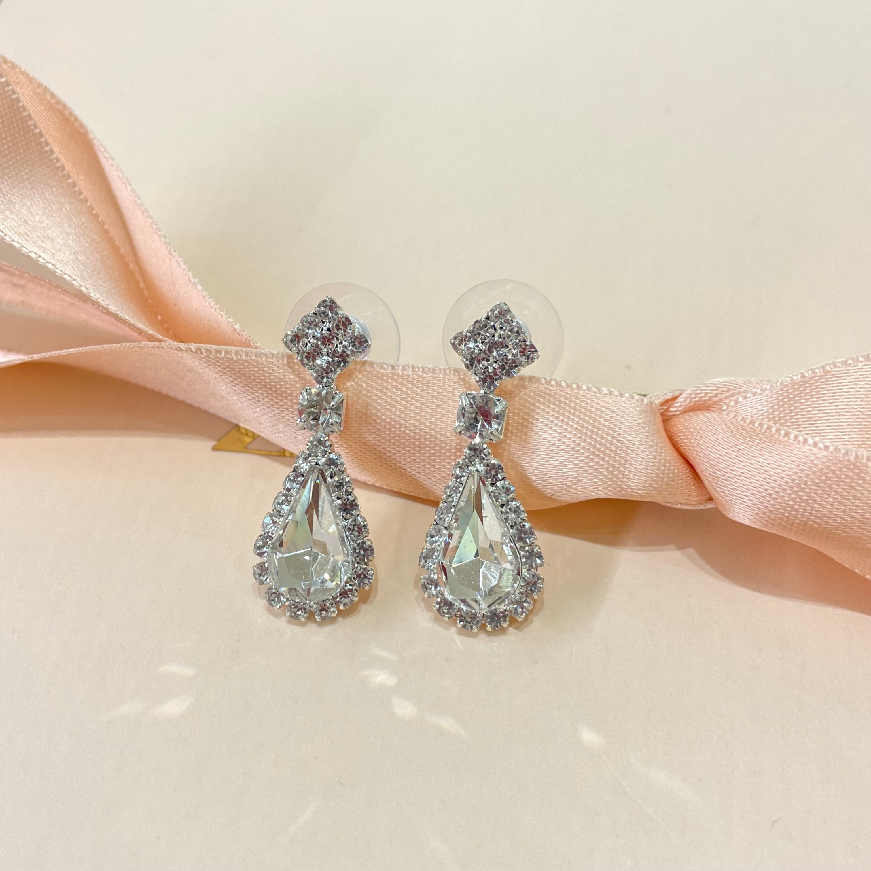 Teardrop Stone Accented Dangle Evening Earrings