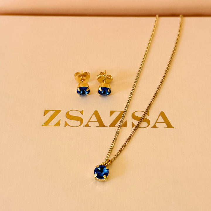 Royal blue gold plated solitaire set