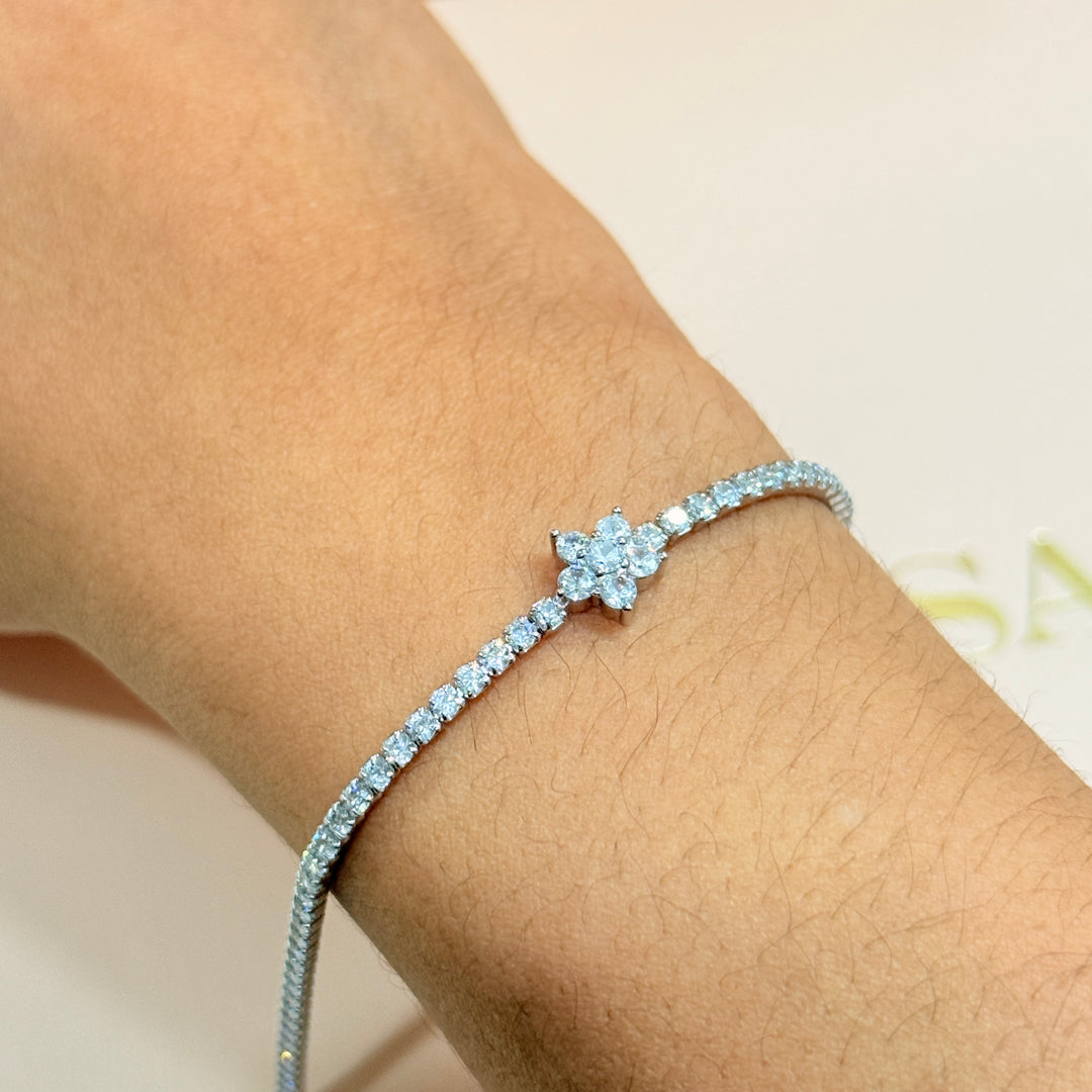 Flower dainty sterling silver zircone bracelet