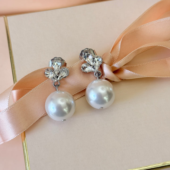 Swarovski crystals marquise big pearl silver earrings