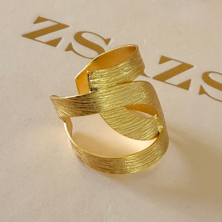 Handmade Twisted Shape Gold Ring | Gold Plated | ZsaZsa