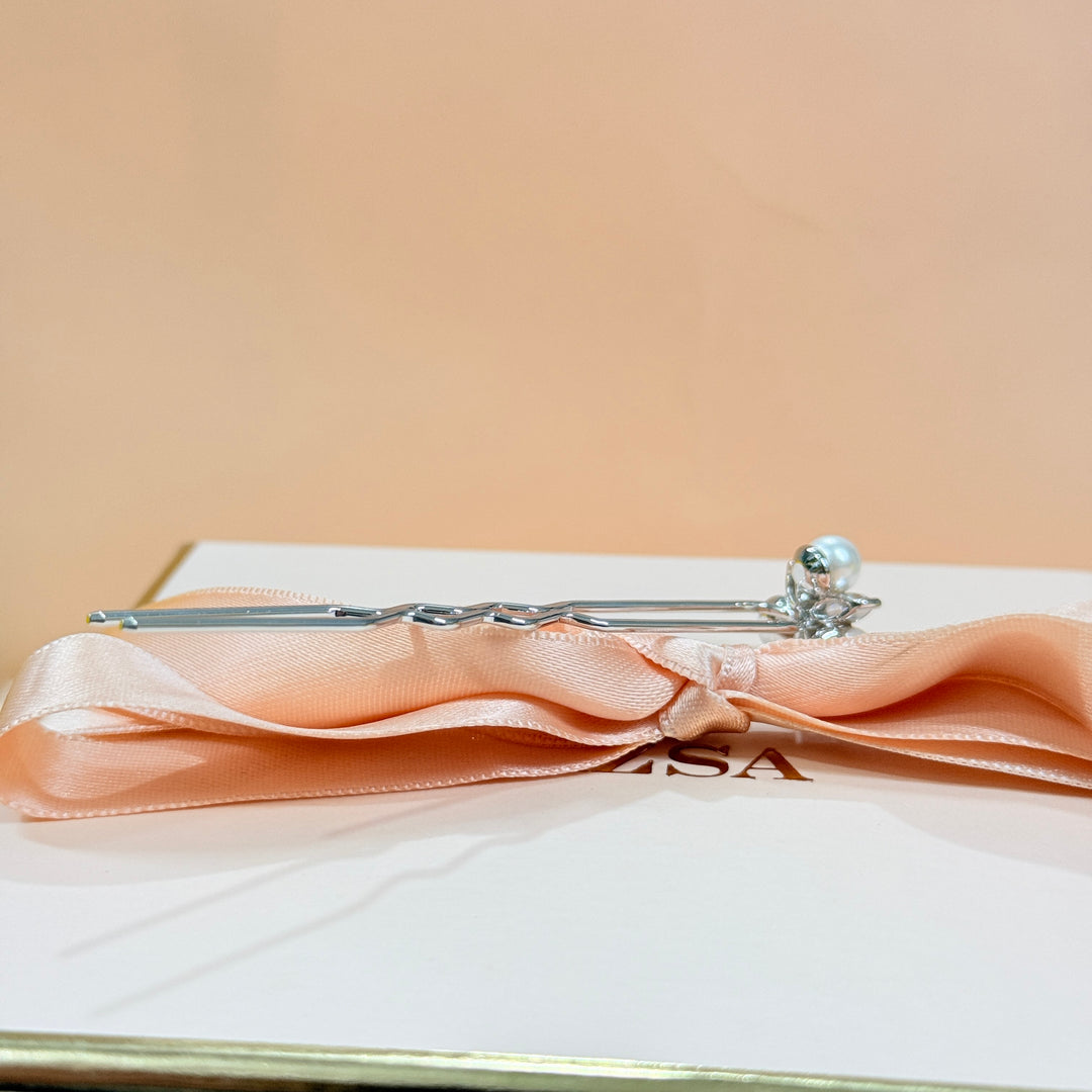 Zircone & pearl silver plated hair pin