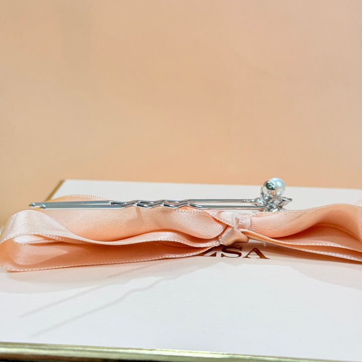 Zircone & pearl silver plated hair pin
