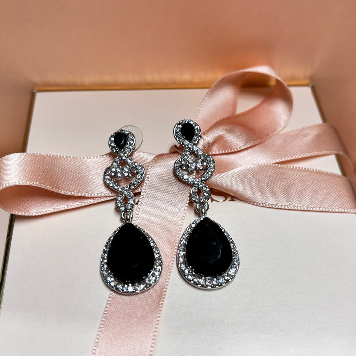 Elegant black silver teardrop earrings