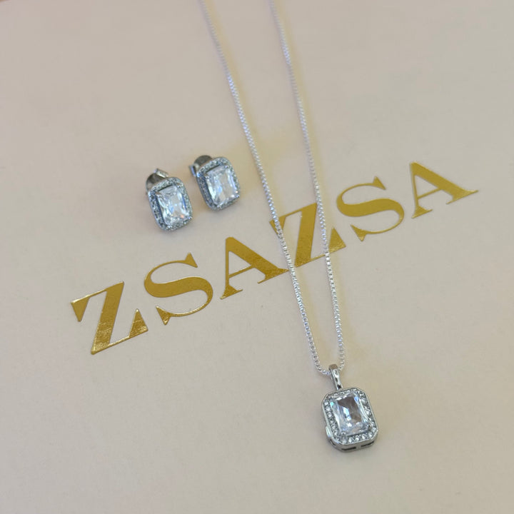 Rectangular zircone Sterling silver set