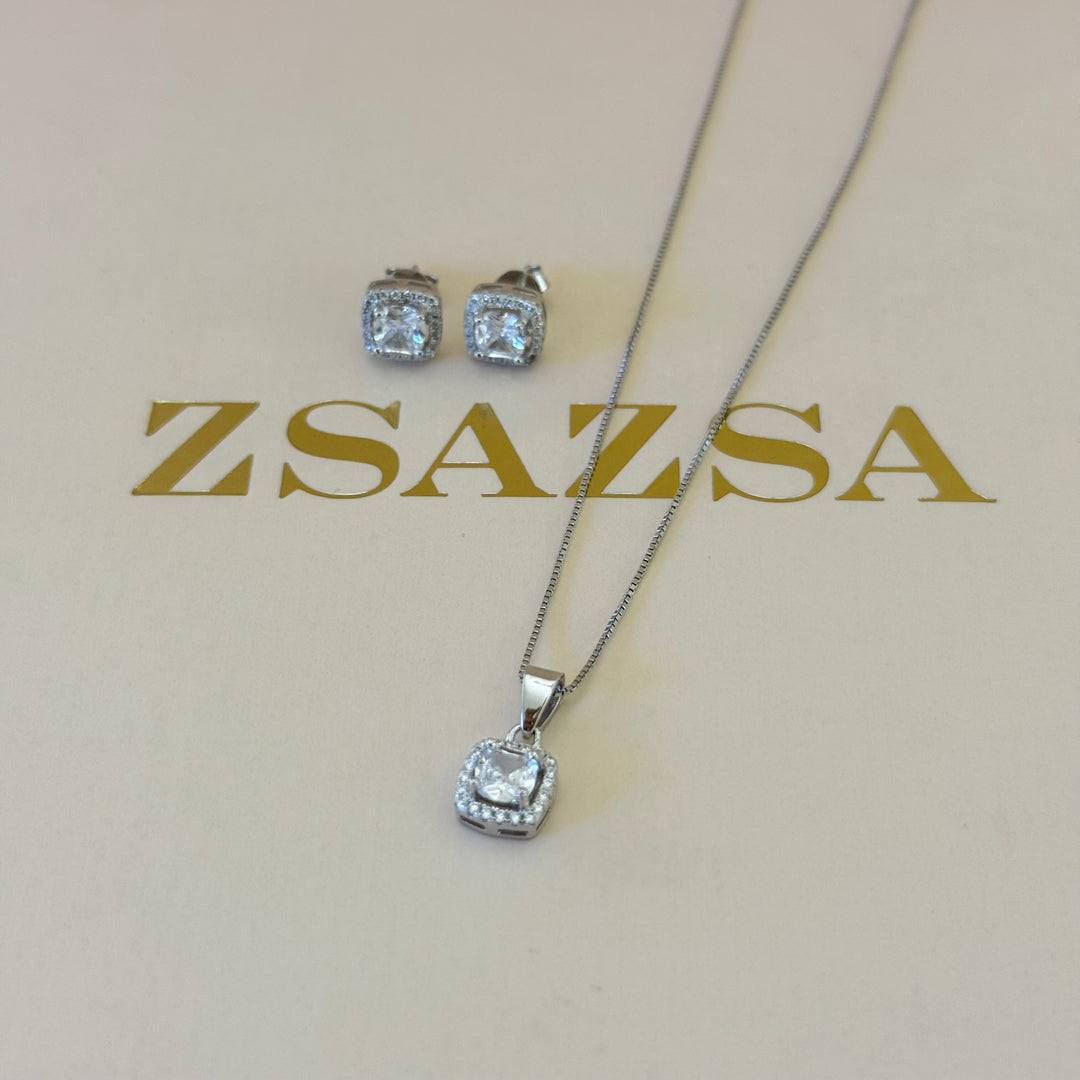 Square zircone sterling silver set