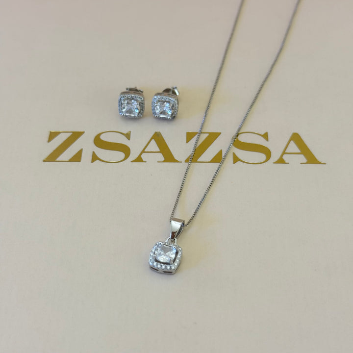 Square zircone sterling silver set