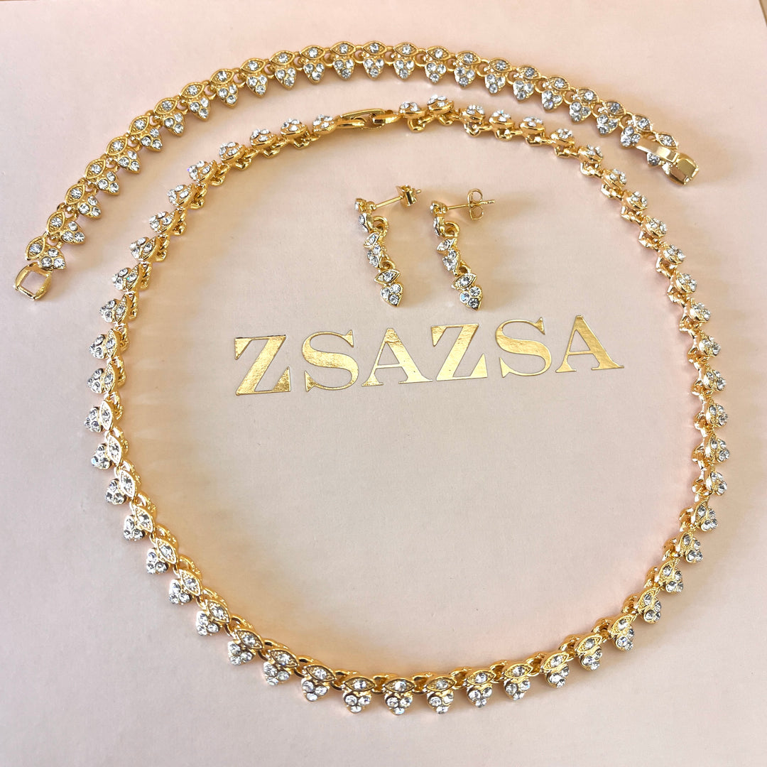 Swarovski crystals heart & marquise shapes gold plated set