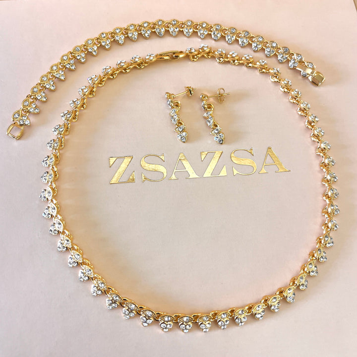 Swarovski crystals heart & marquise shapes gold plated set