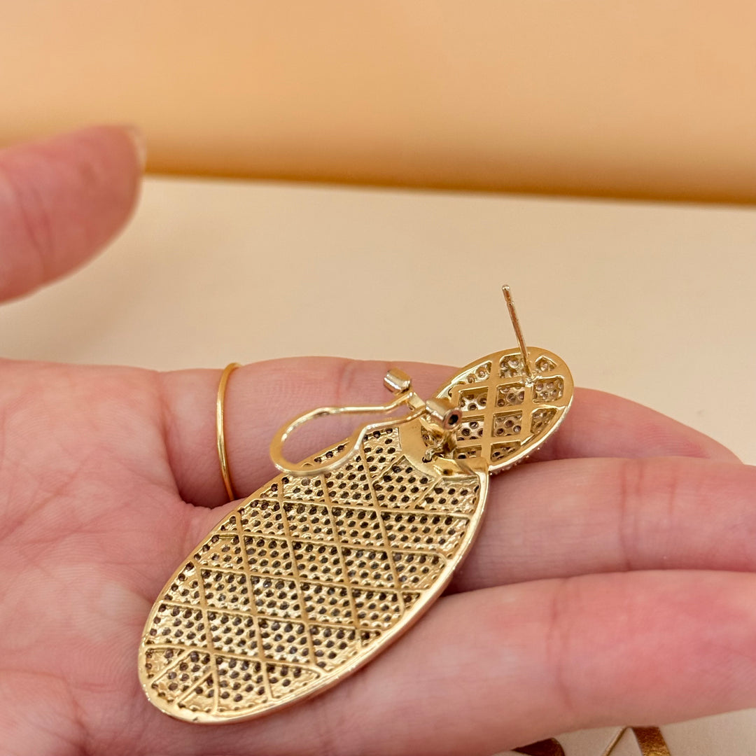 Chunky zircone gold plated French clip earrings