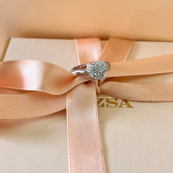 Rhinestone white gold plated heart ring