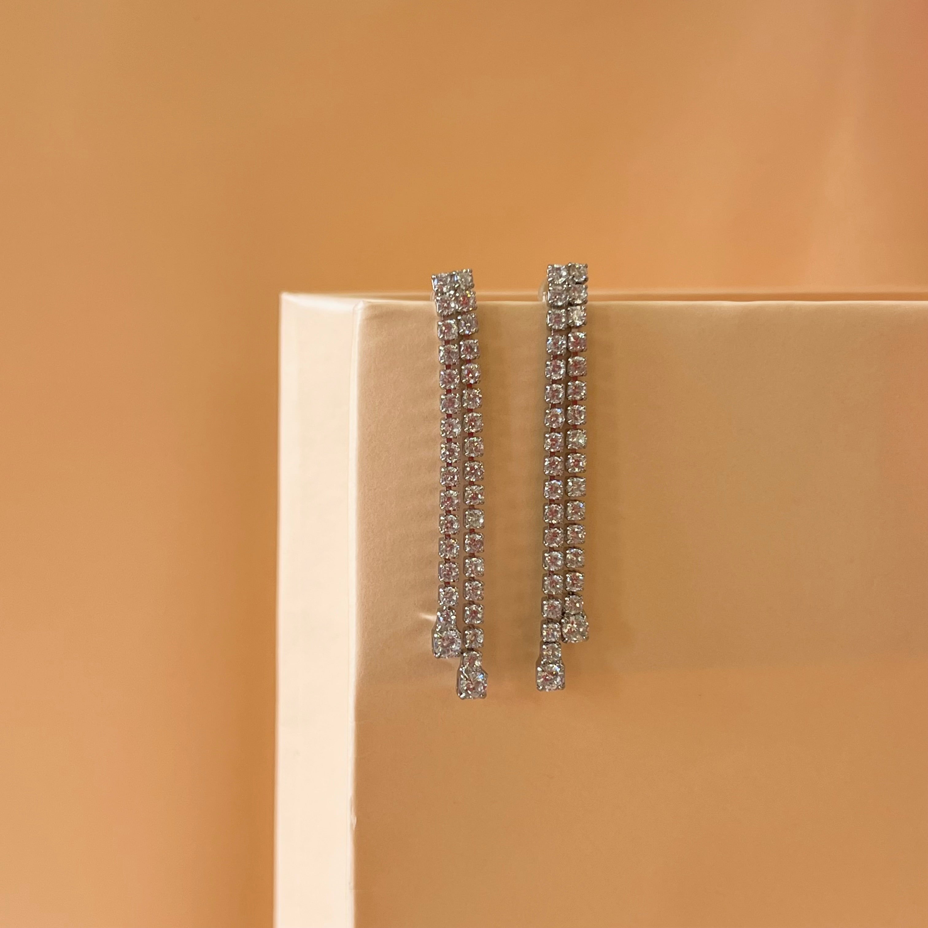 Silver zircone double tennis earrings