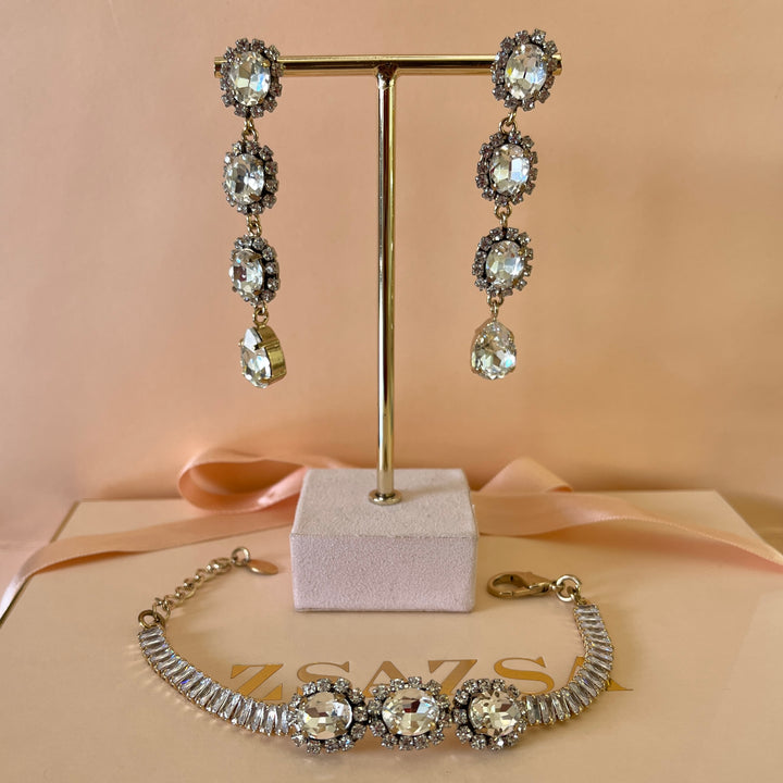 Swarovski crystals mix of shapes  gold plated earrings and bracelet